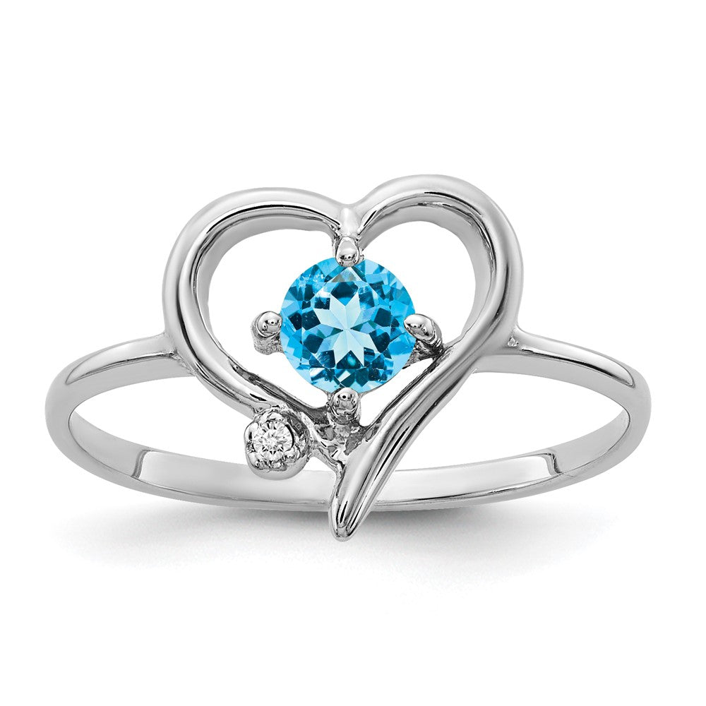 14k White Gold 4mm Blue Topaz AAA Real Diamond ring