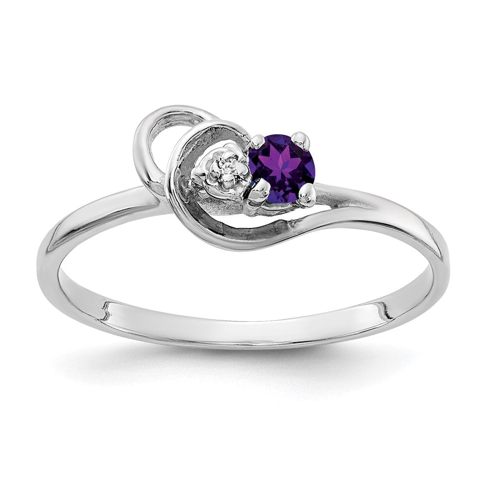 Solid 14k White Gold 3mm Simulated Amethyst A CZ Ring