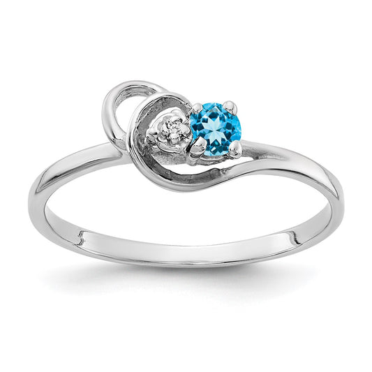 14k White Gold 3mm Blue Topaz VS Real Diamond ring