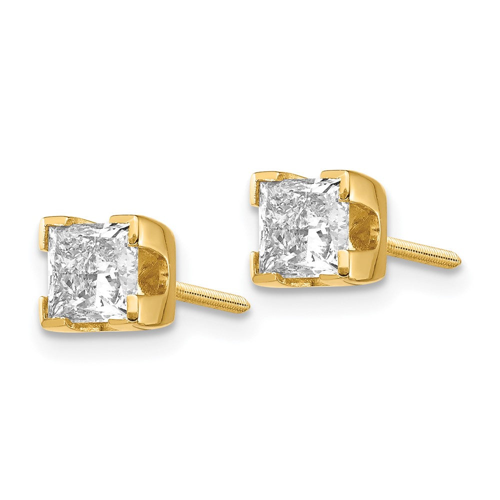 14k 1ct AA Quality Complete Princess cut Diamond Stud Earrings