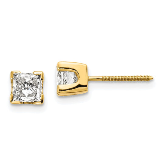 14k 1ct AA Quality Complete Princess cut Diamond Stud Earrings