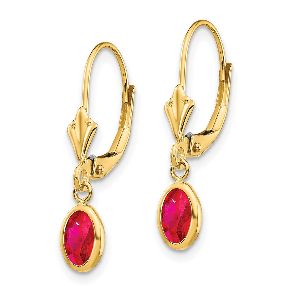 14k 6x4 Oval Bezel July/Ruby Leverback Earrings