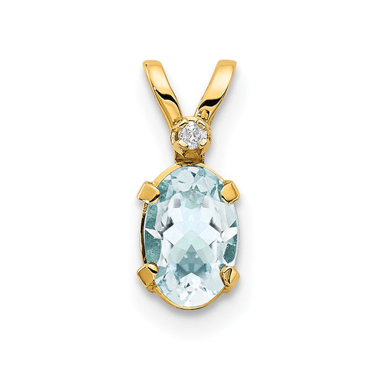 14k Diamond and Aquamarine Birthstone Pendant