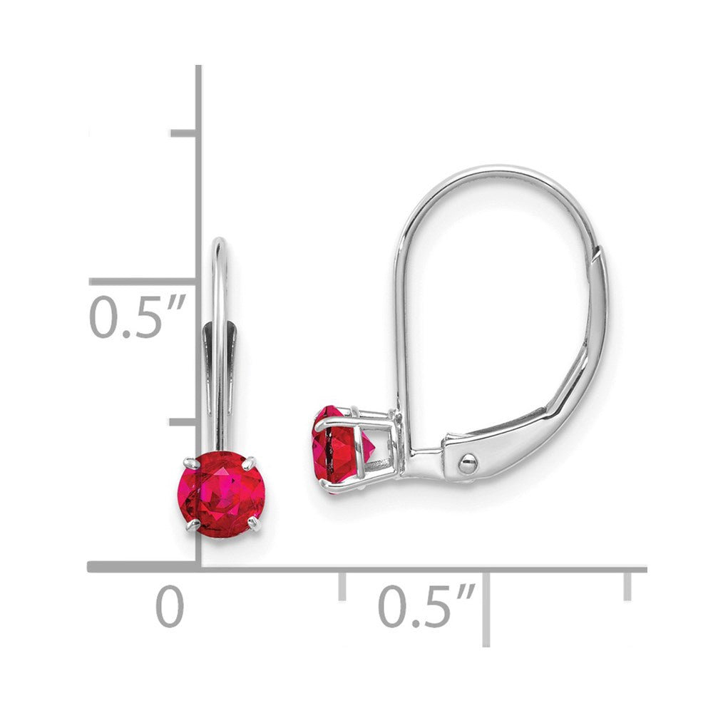 14k White Gold 4mm Round July/Ruby Leverback Earrings