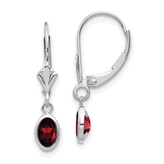 14k White Gold 6x4 Oval Garnet/January Earrings