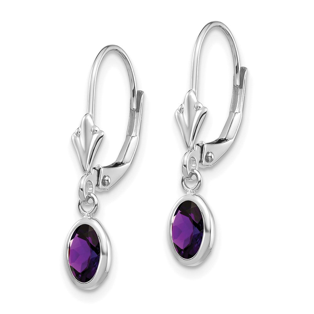 14k White Gold 6x4mm Oval Amethyst/February Earrings