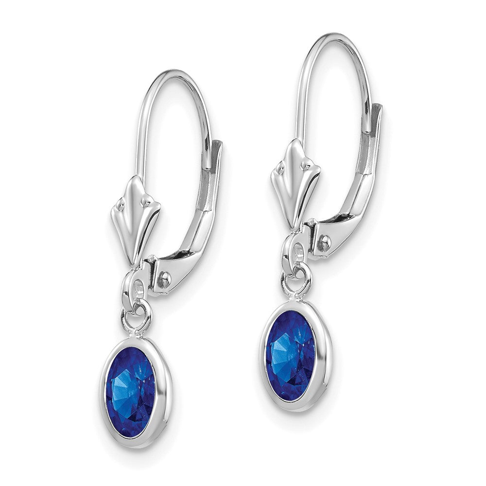 14k White Gold 6x4 Oval Bezel September/Sapphire Leverback Earrings