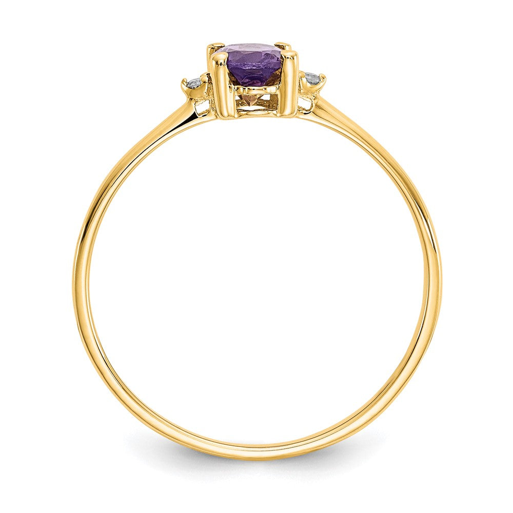 Solid 14k Yellow Gold Simulated CZ & Amethyst Birthstone Ring