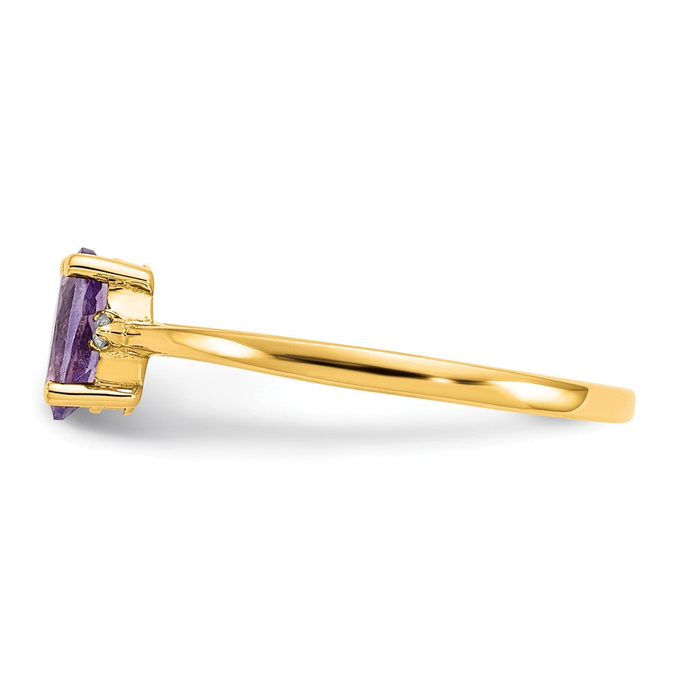 Solid 14k Yellow Gold Simulated CZ & Amethyst Birthstone Ring