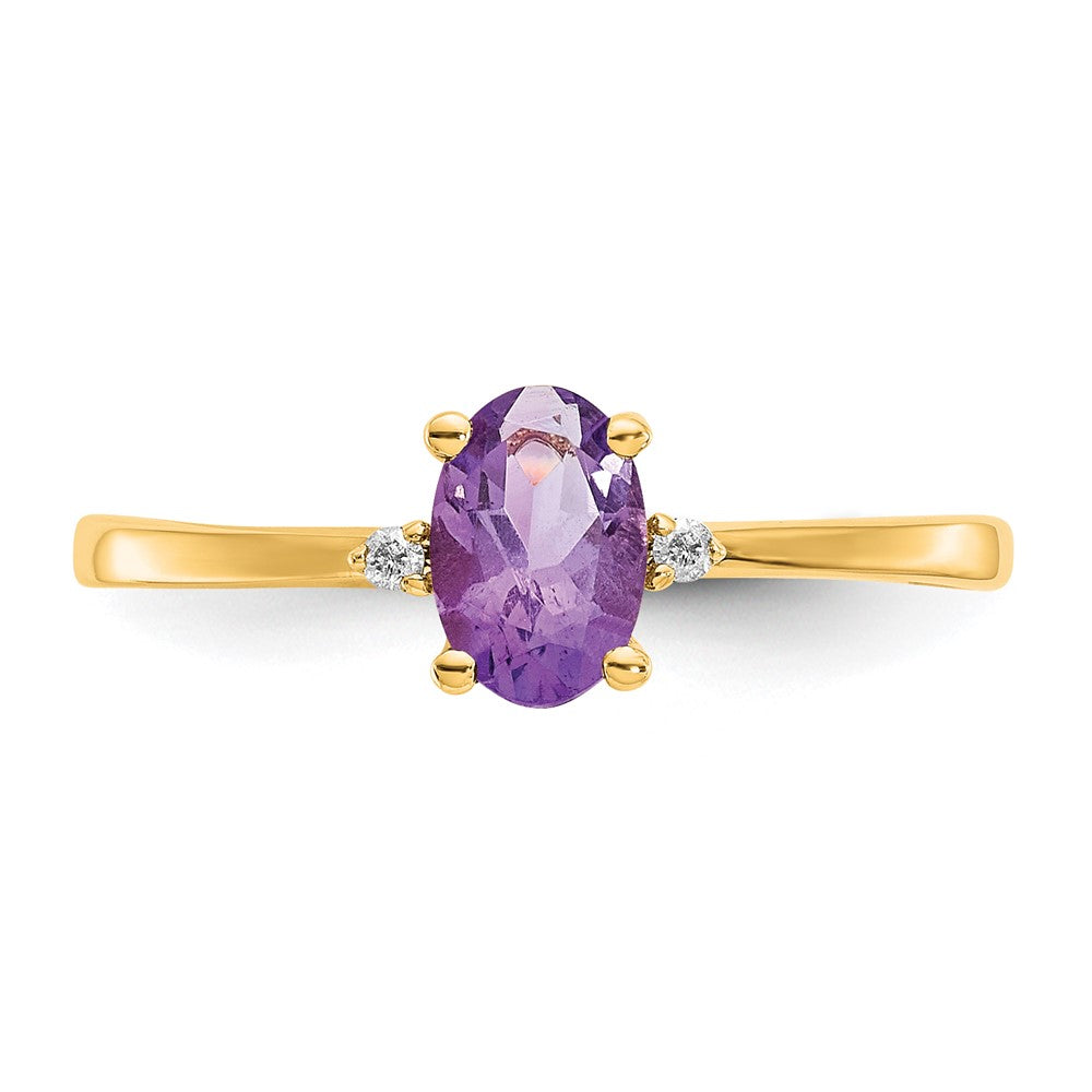 Solid 14k Yellow Gold Simulated CZ & Amethyst Birthstone Ring