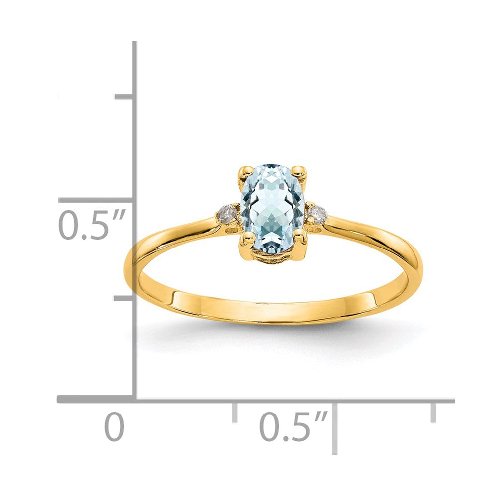 Solid 14k Yellow Gold Simulated CZ & Aquamarine Birthstone Ring