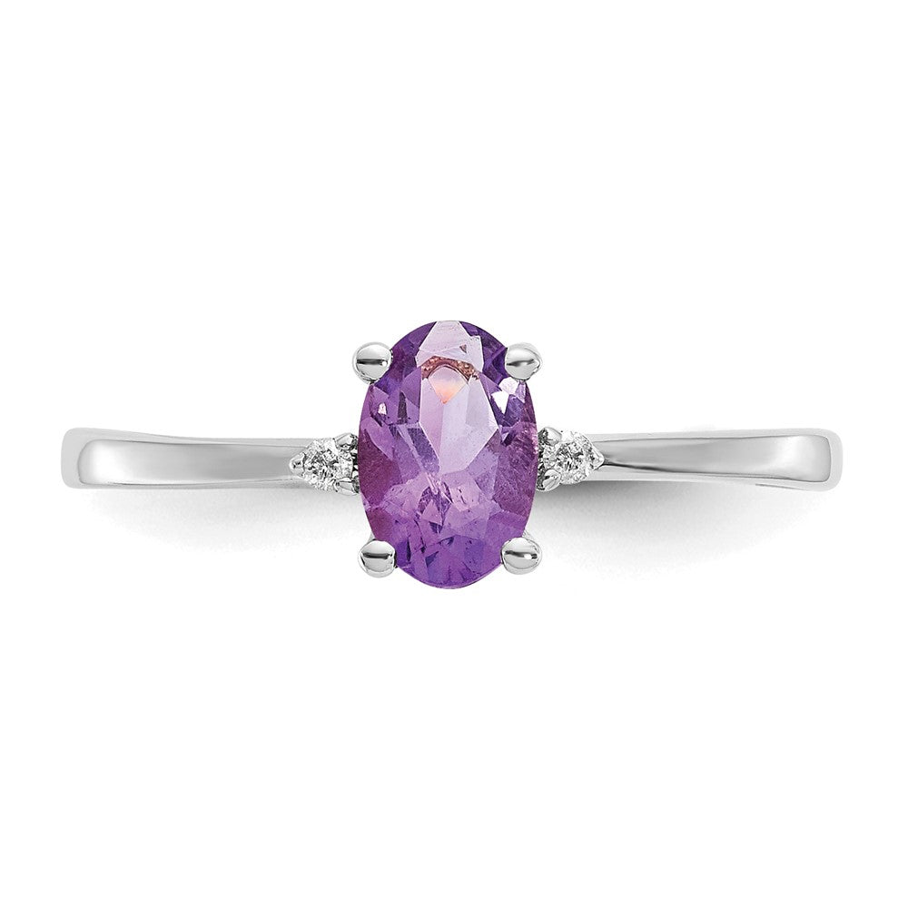 Solid 14k White Gold Simulated CZ & Amethyst Birthstone Ring