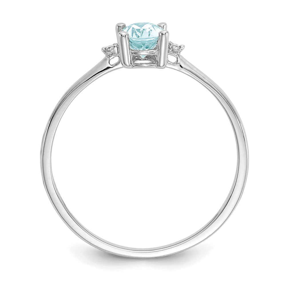 Solid 14k White Gold Simulated CZ & Aquamarine Birthstone Ring