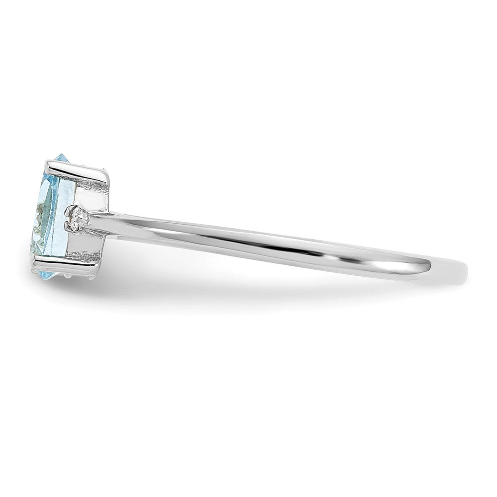 Solid 14k White Gold Simulated CZ & Aquamarine Birthstone Ring