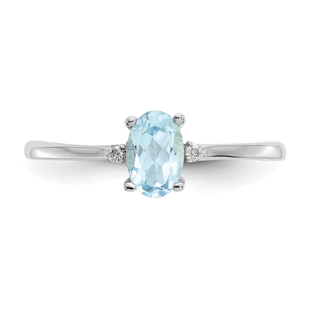 Solid 14k White Gold Simulated CZ & Aquamarine Birthstone Ring