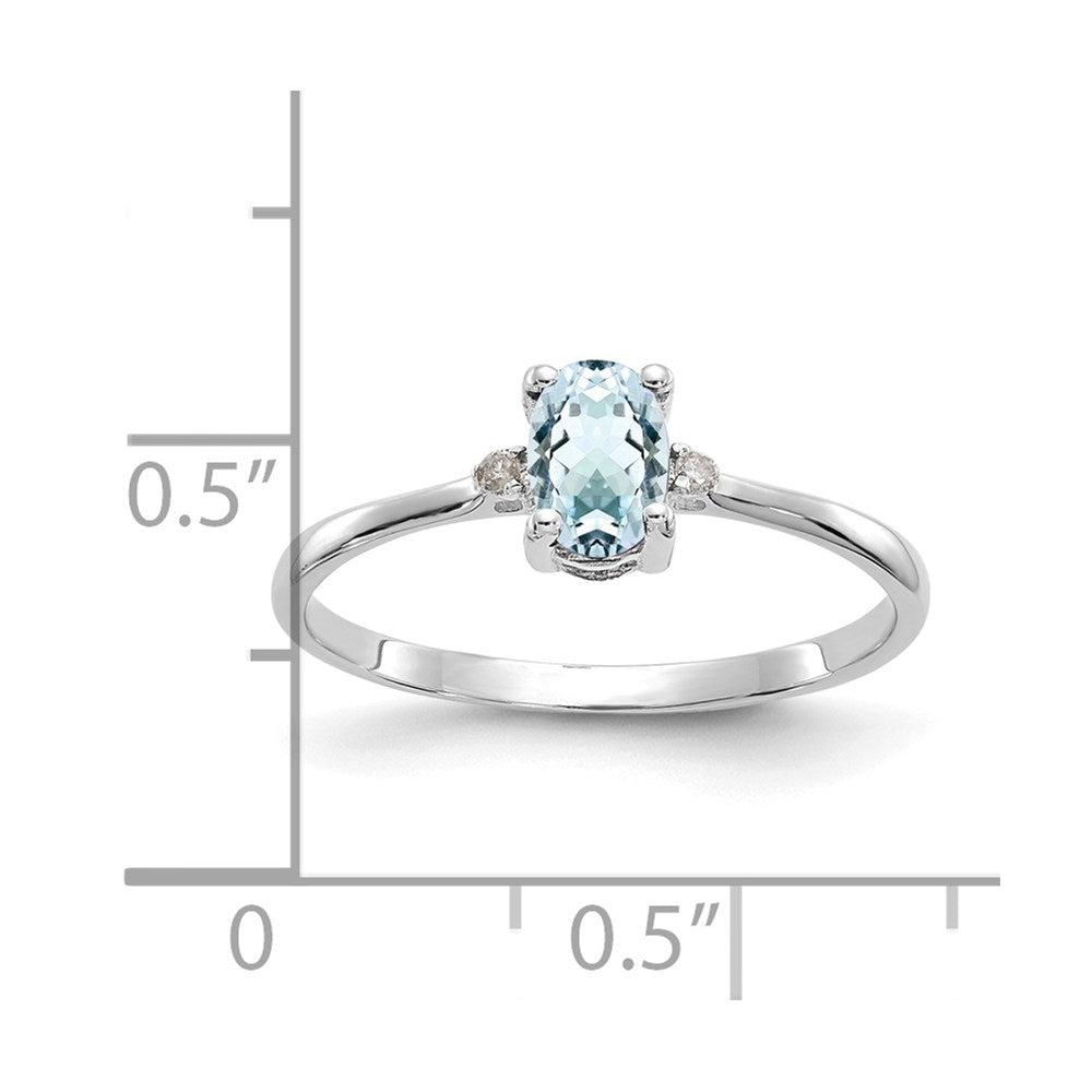 Solid 14k White Gold Simulated CZ & Aquamarine Birthstone Ring