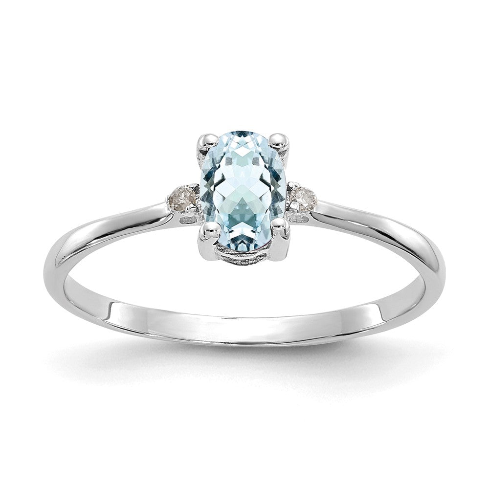 14k White Gold Real Diamond & Aquamarine Birthstone Ring