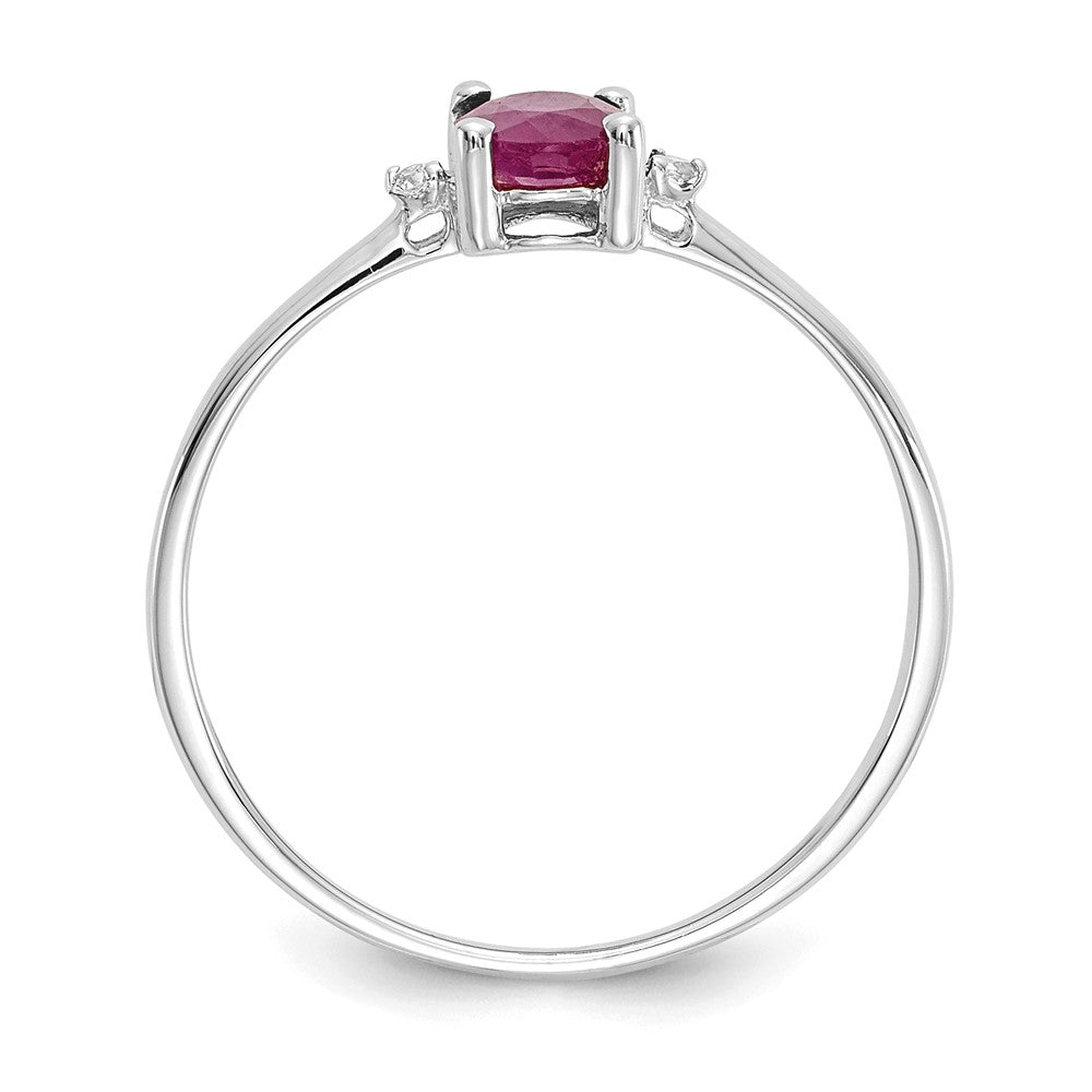 14k White Gold Real Diamond & Ruby Birthstone Ring