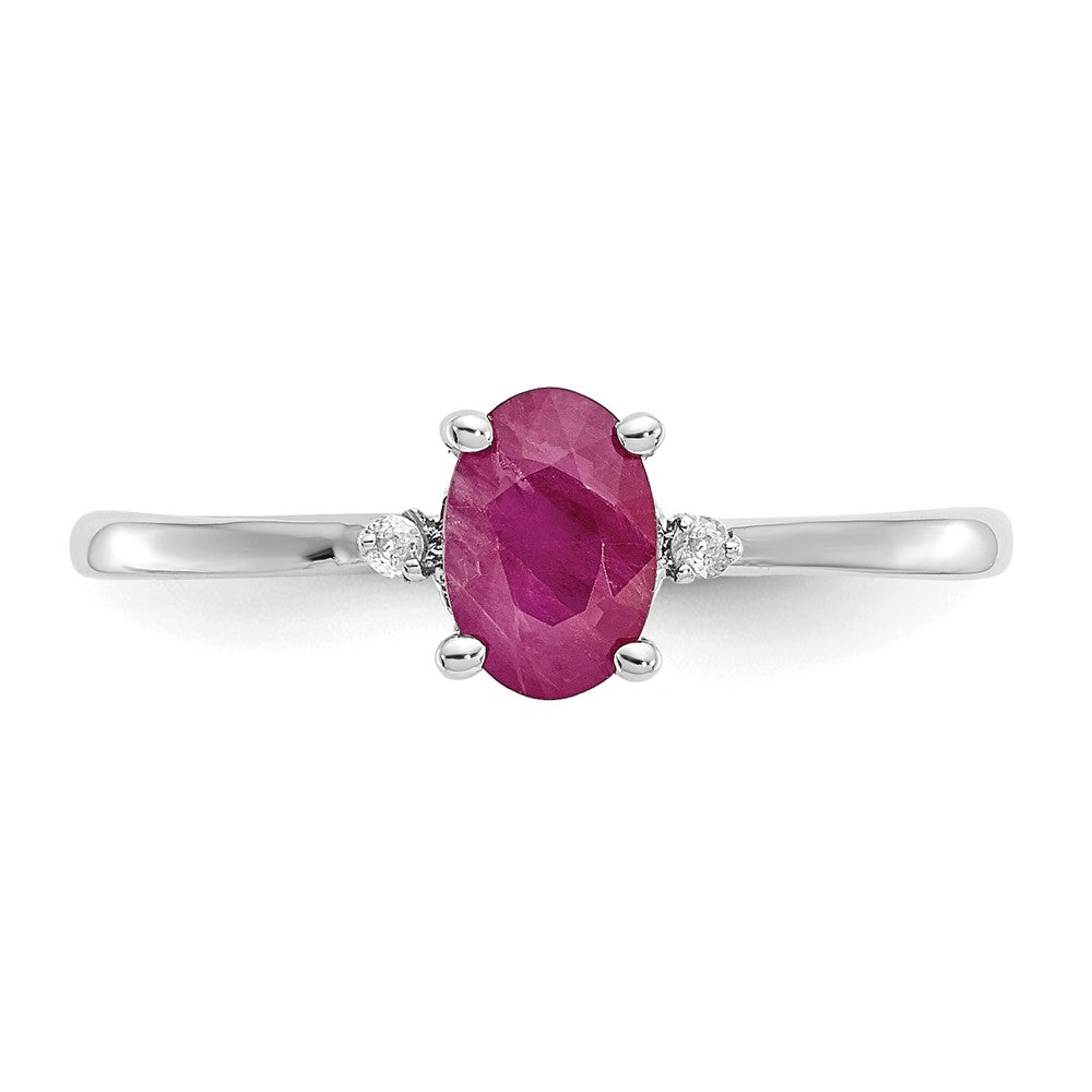 14k White Gold Real Diamond & Ruby Birthstone Ring