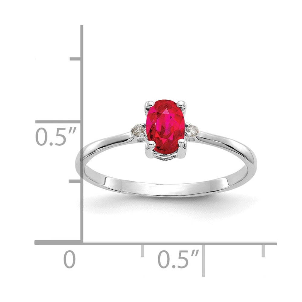 14k White Gold Real Diamond & Ruby Birthstone Ring