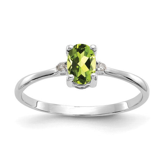 14k White Gold Real Diamond & Peridot Birthstone Ring