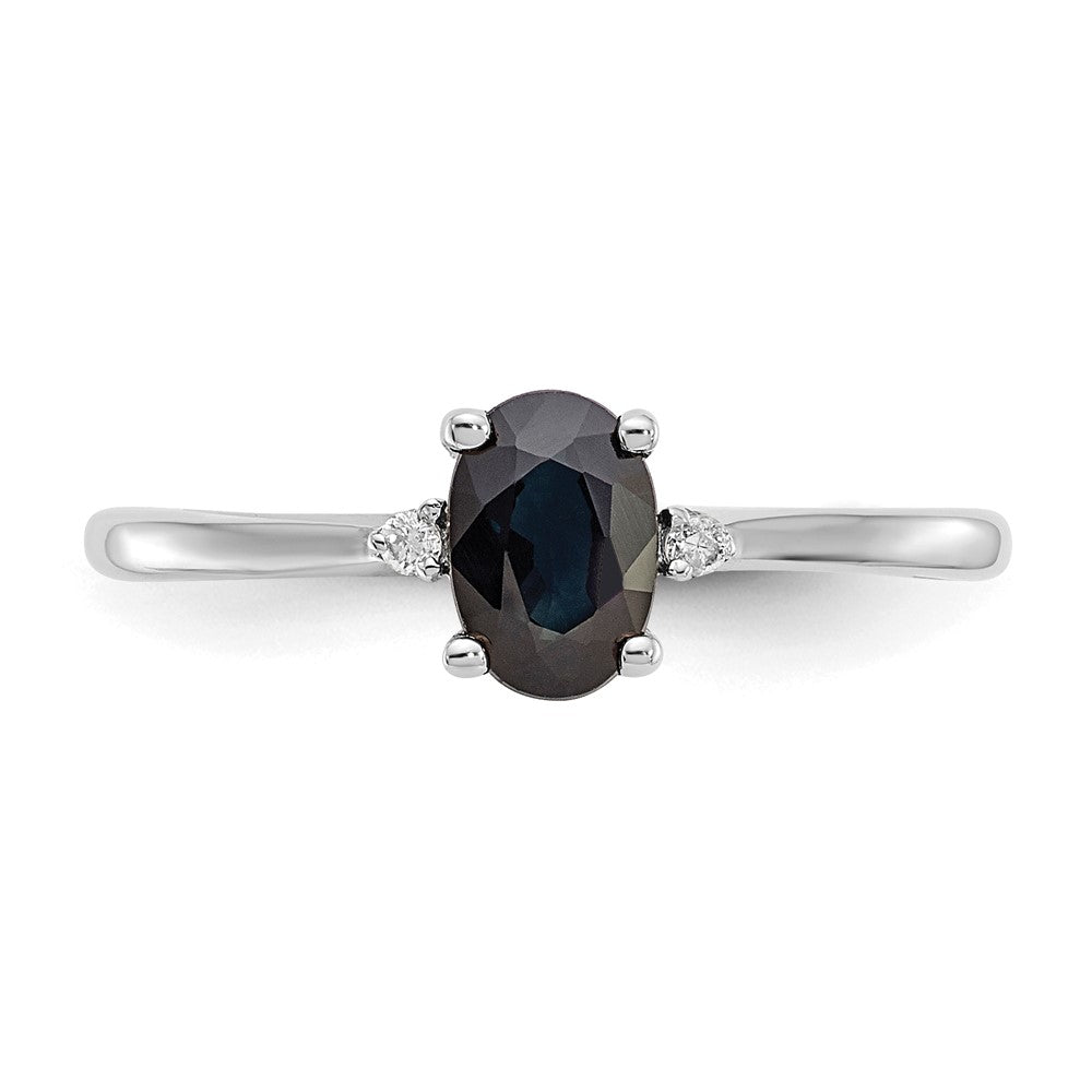 14k White Gold Real Diamond & Sapphire Birthstone Ring