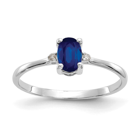 14k White Gold Real Diamond & Sapphire Birthstone Ring