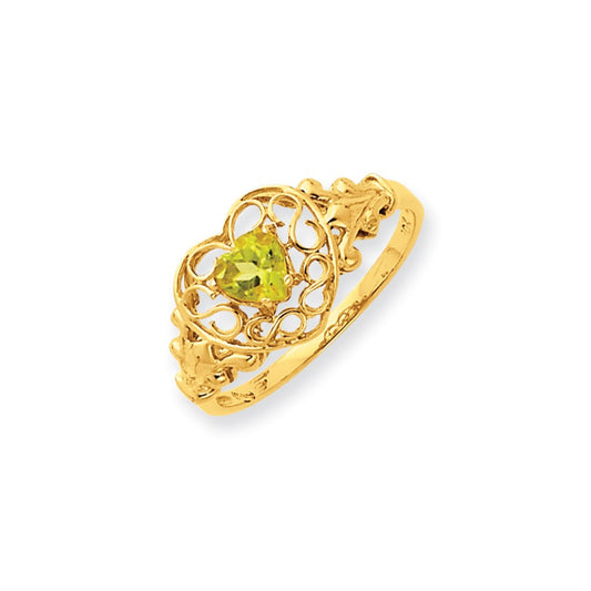 14k Yellow Gold Peridot Birthstone Ring