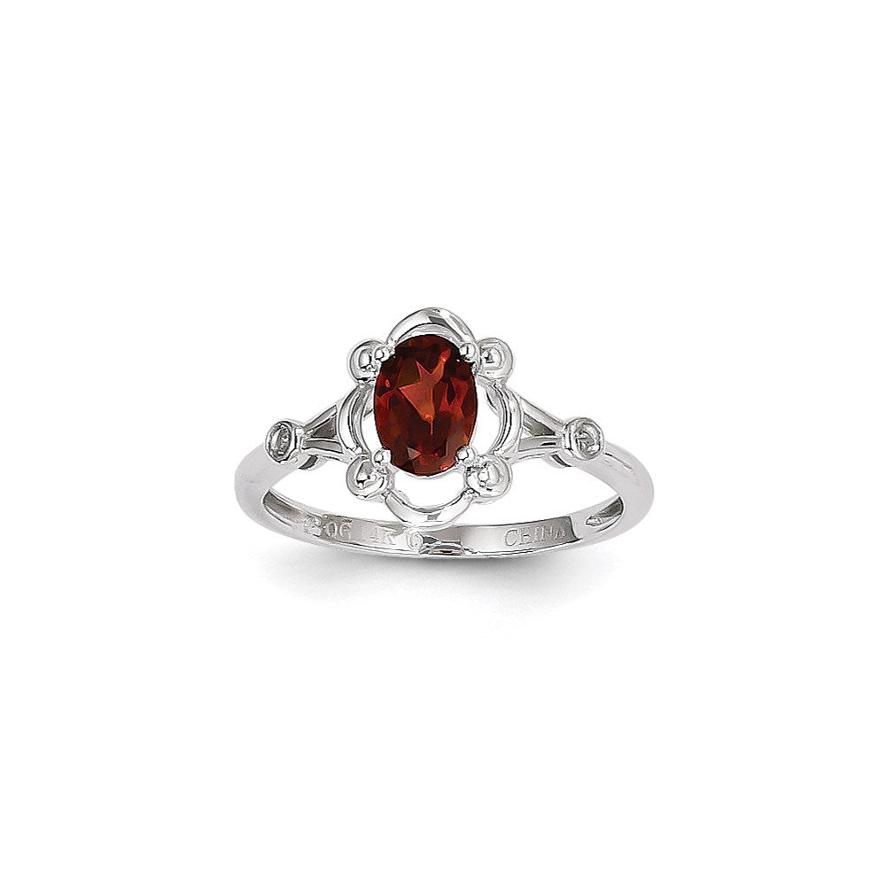 14k White Gold Garnet Diamond Ring