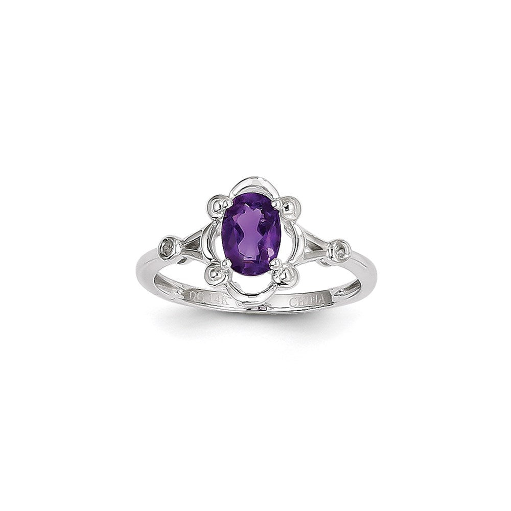 14k White Gold Purple Amethyst Diamond Ring