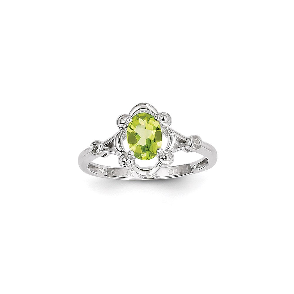 14k White Gold Peridot Diamond Ring