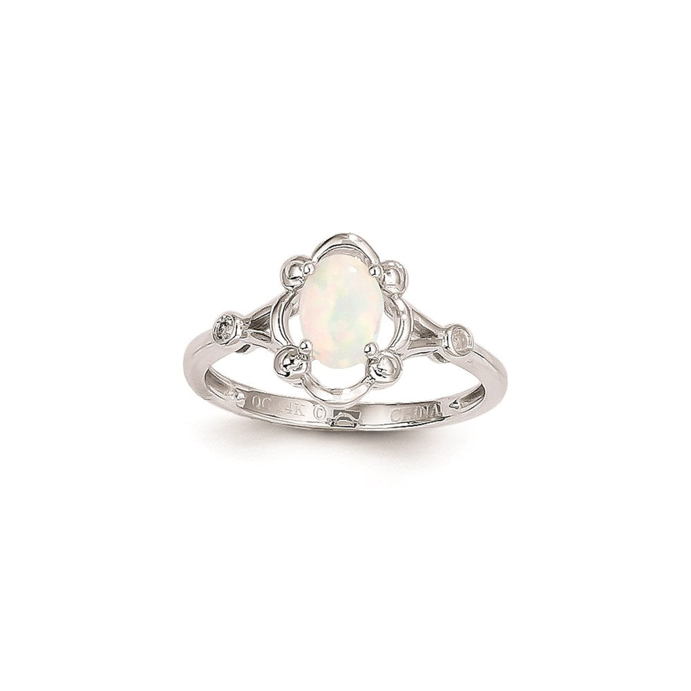 14k White Gold Genuine Opal Diamond Ring