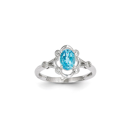 14k White Gold Light Swiss Blue Topaz Diamond Ring