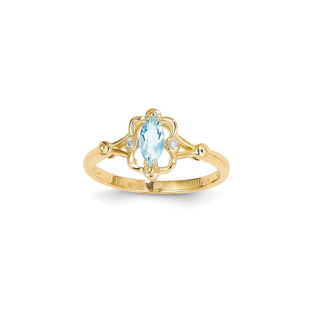 14k Yellow Gold Aquamarine Diamond Ring