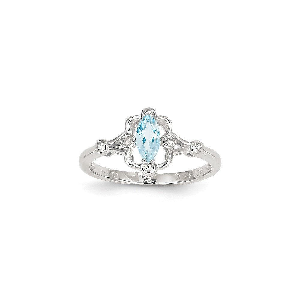 14k White Gold Aquamarine Diamond Ring