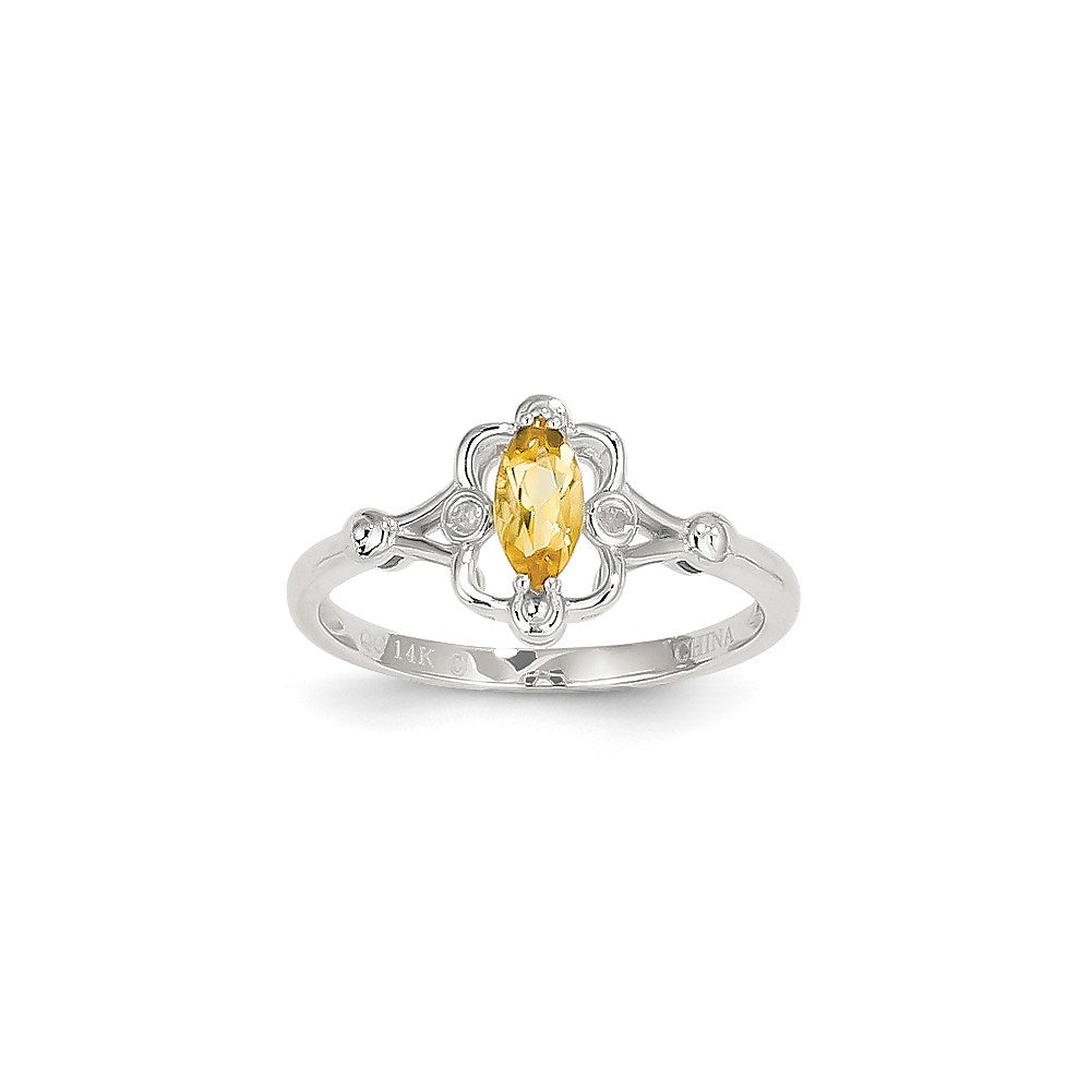 14k White Gold WG Citrine Diamond Ring