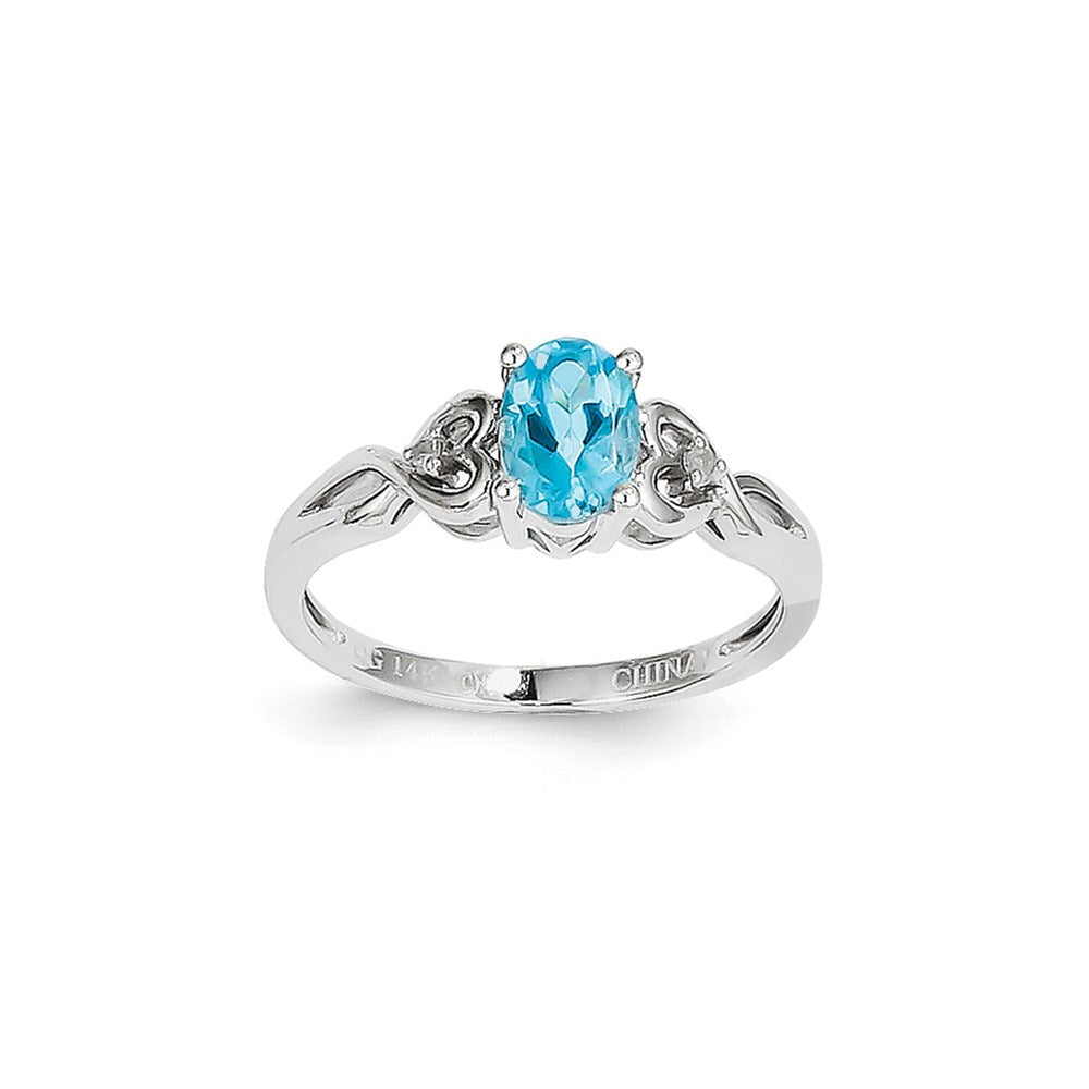 14k White Gold WG Blue Topaz Diamond Ring