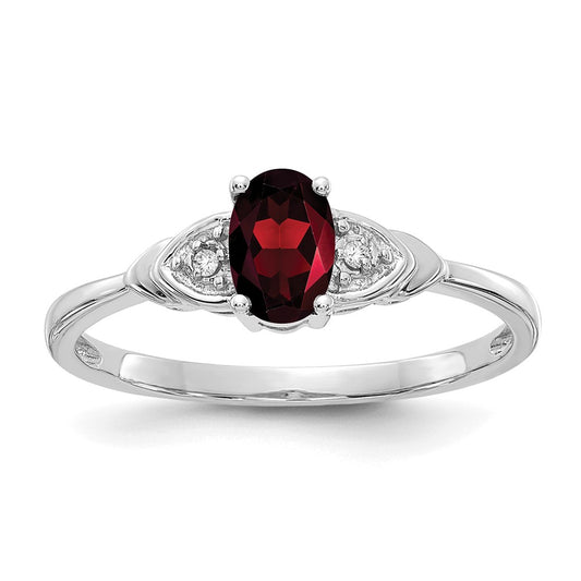 14k White Gold Garnet and Real Diamond Ring