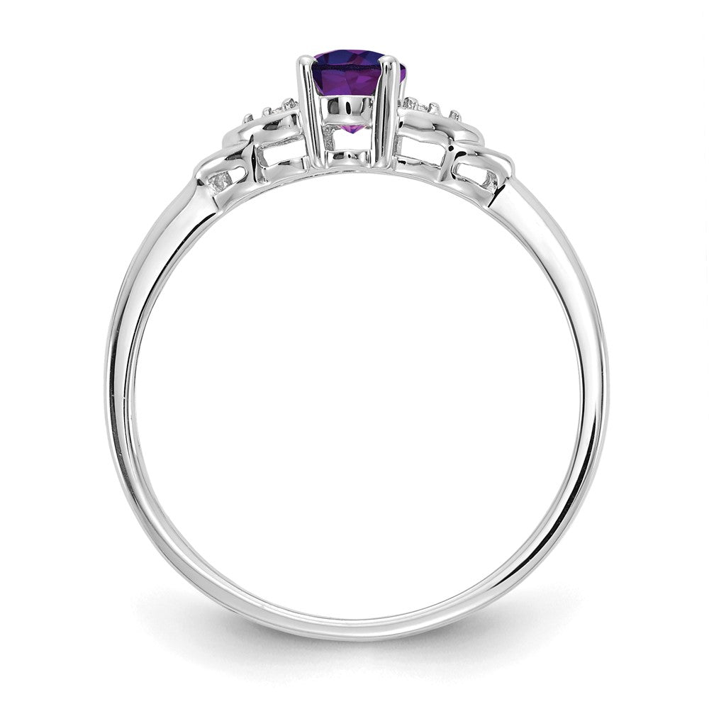 Solid 14k White Gold Simulated Amethyst and CZ Ring