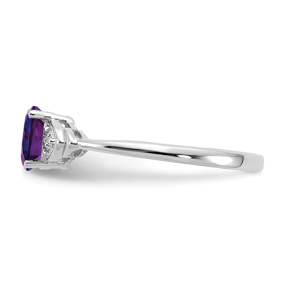 Solid 14k White Gold Simulated Amethyst and CZ Ring