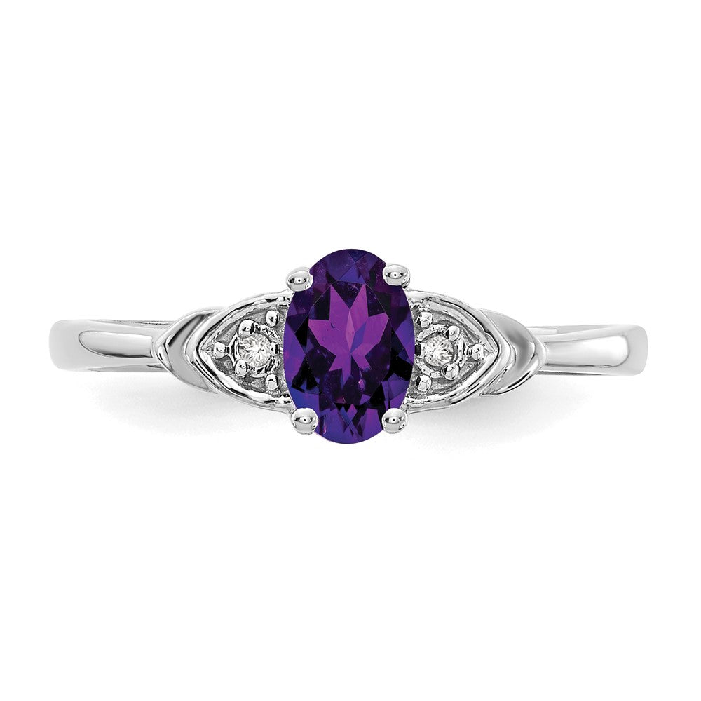 Solid 14k White Gold Simulated Amethyst and CZ Ring