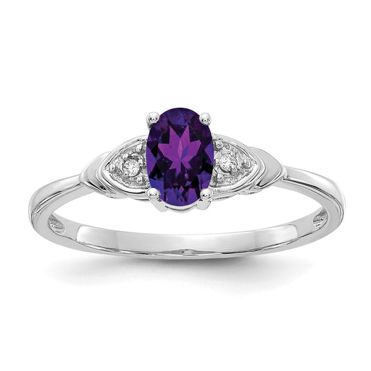 Solid 14k White Gold Simulated Amethyst and CZ Ring