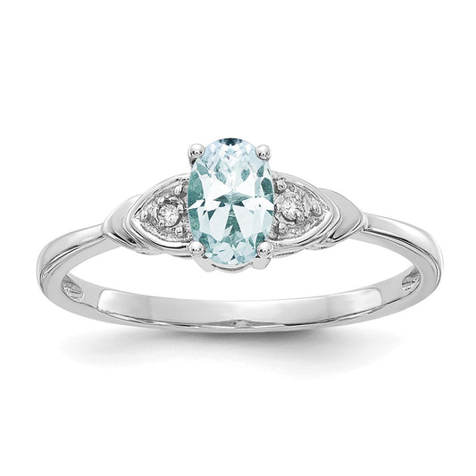 14k White Gold Aquamarine and Real Diamond Ring