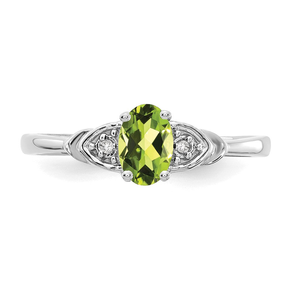 Solid 14k White Gold Simulated Peridot and CZ Ring