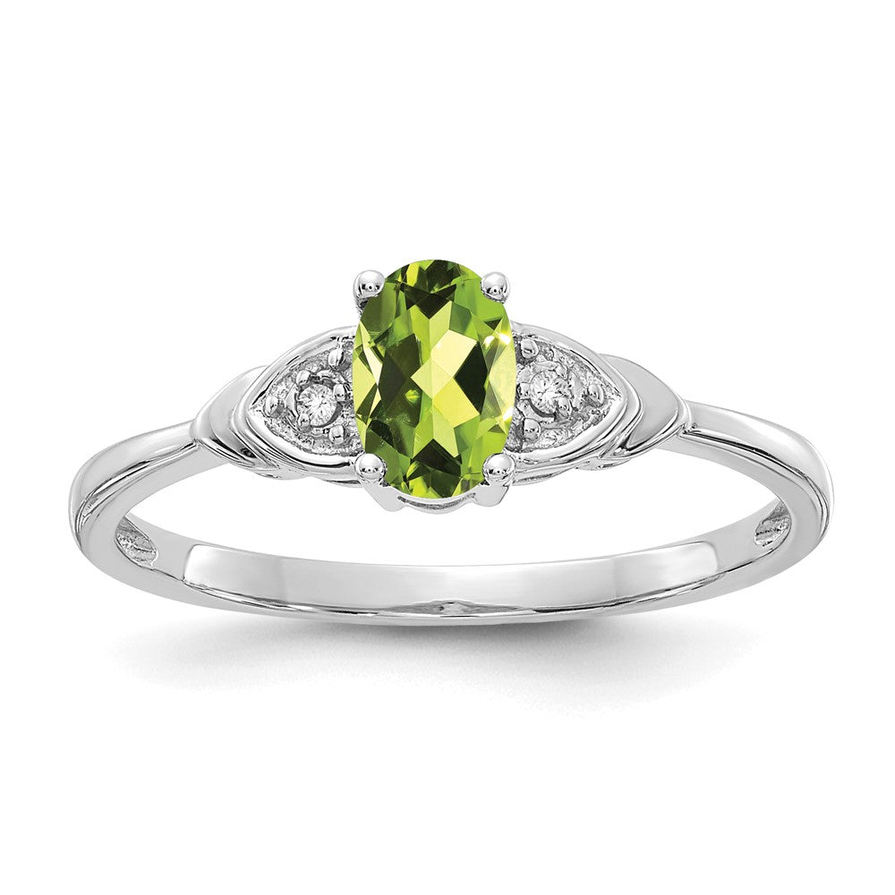 Solid 14k White Gold Simulated Peridot and CZ Ring