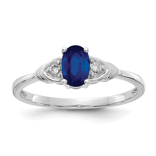 14k White Gold Sapphire and Real Diamond Ring