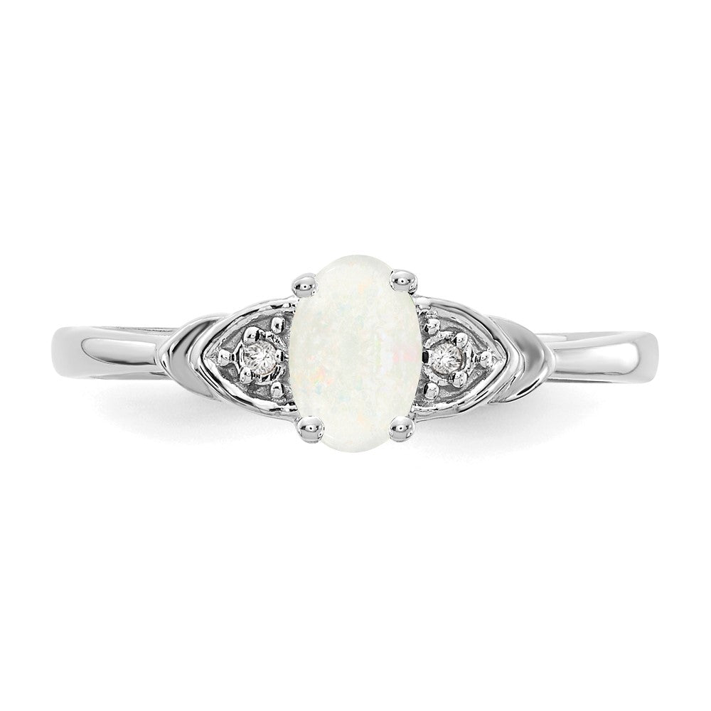 Solid 14k White Gold Simulated Opal and CZ Ring