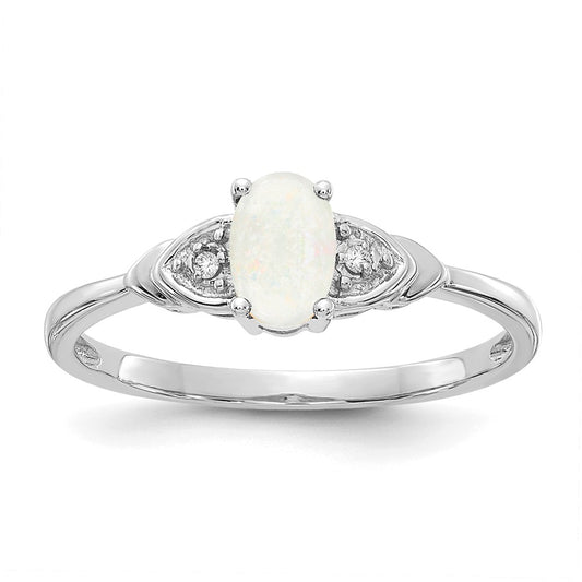 Solid 14k White Gold Simulated Opal and CZ Ring