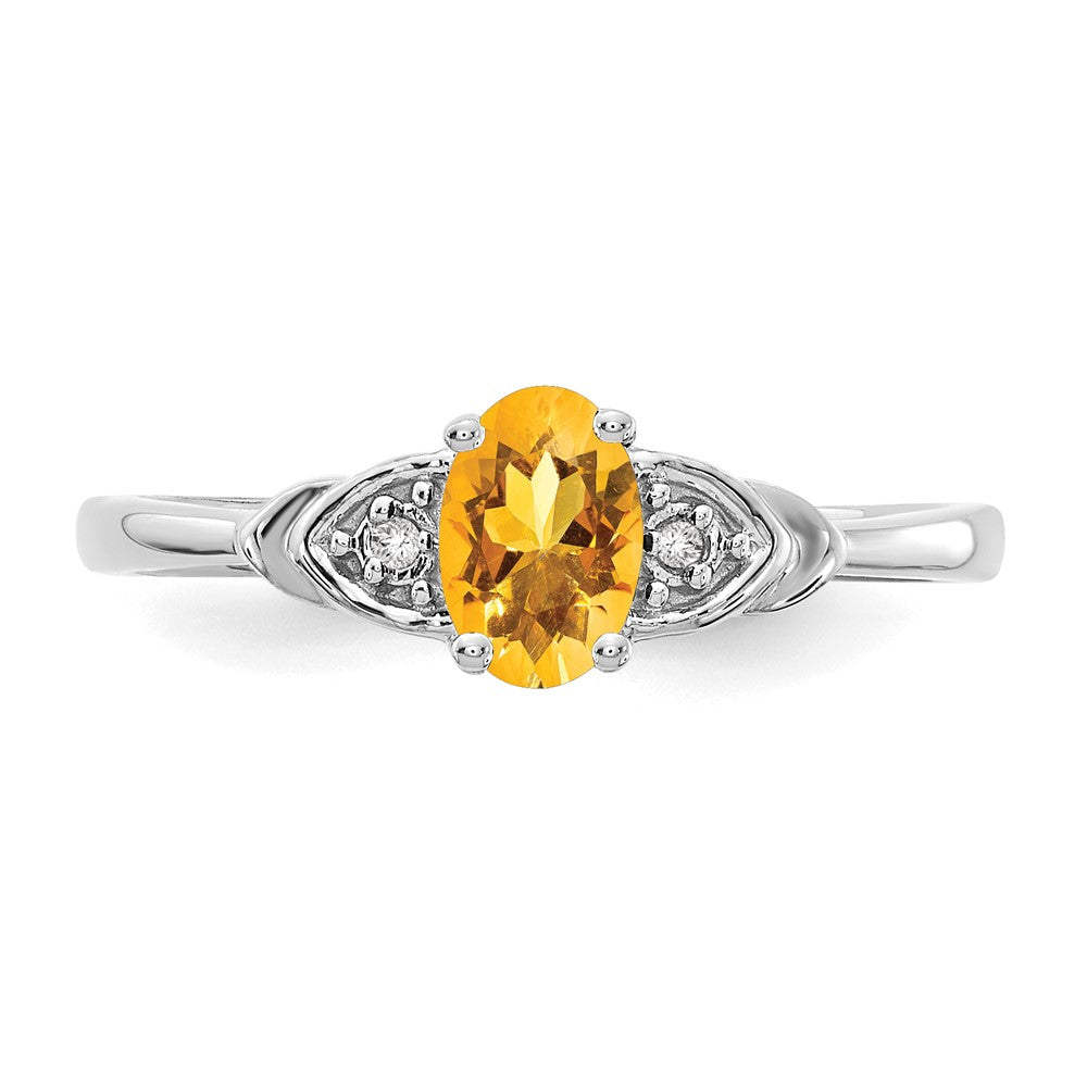 14k White Gold Citrine and Real Diamond Ring