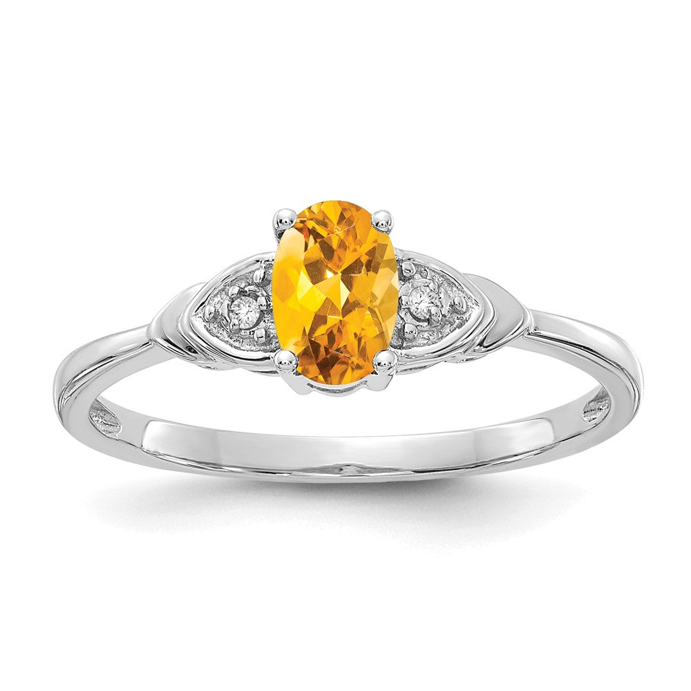 Solid 14k White Gold Simulated Citrine and CZ Ring